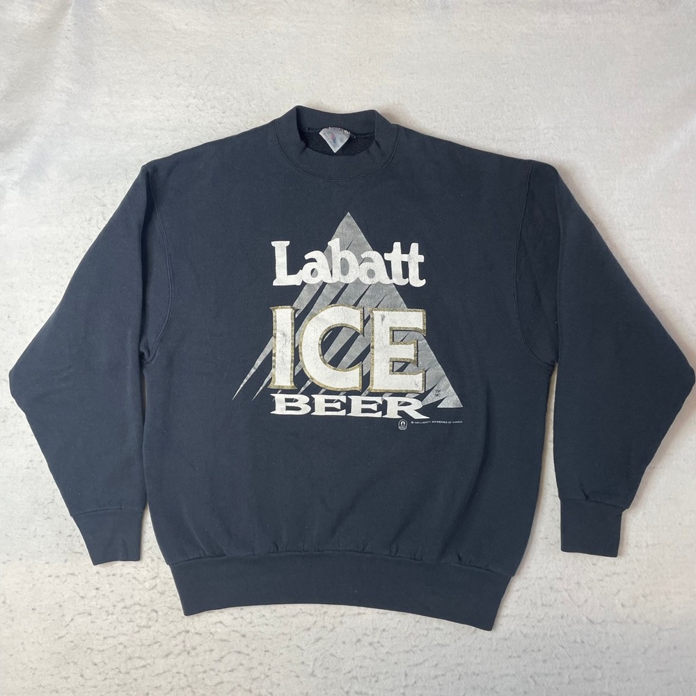 Fruit of the Loom Sweatshirt Mens XL Black Labatt Ice Beer Vintage 1993 Graphic